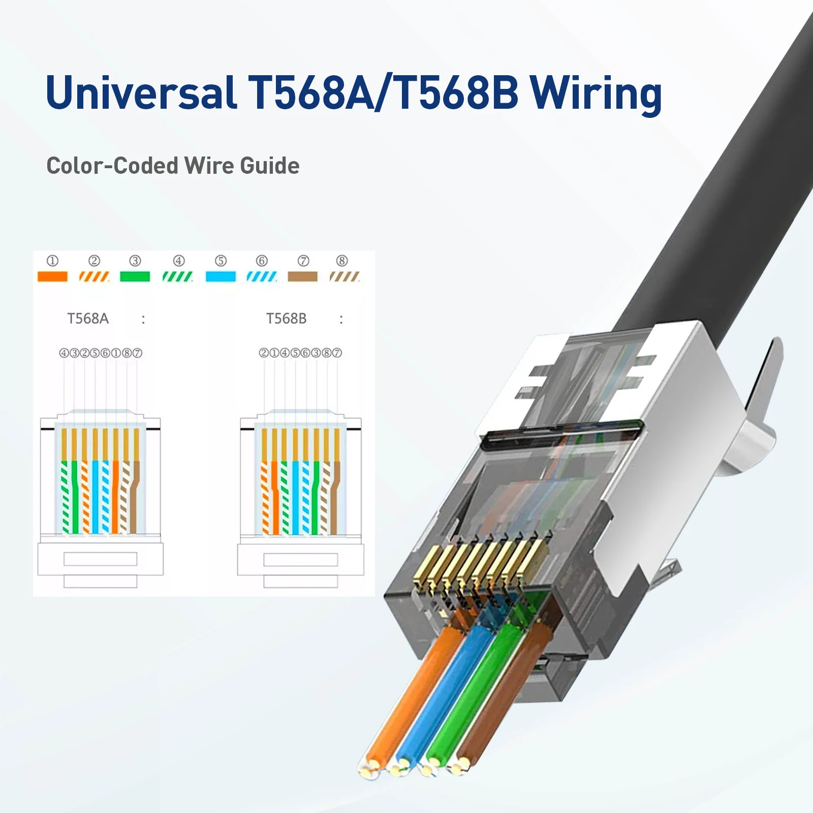 Фото Разъем Natalink CAT6A CAT7 RJ45, сквозной экранированный 3-контактный позолоченный модульный сетевой штекер с ботинками для снятия натяжения, черный цвет №5