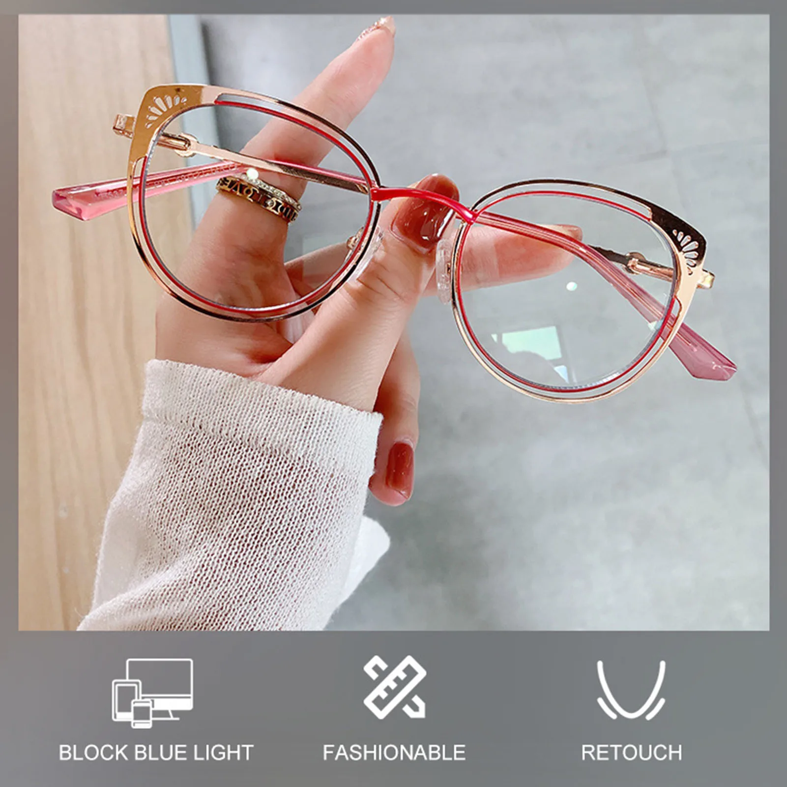 

Blue Light Blocking Glasses Cute Anti-Eye Strain Fashion Metal Frame Glasses Computer Gaming Eyeglasses Eyewear Accessories FS99