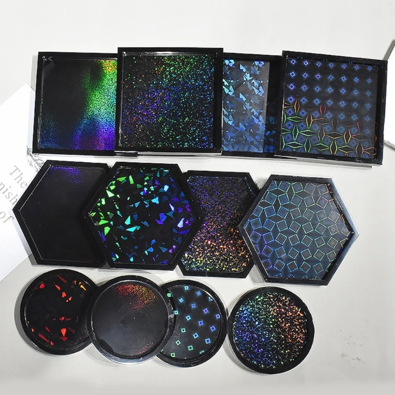 

Голографическая Лазерная подставка «сделай сам», блестящая искусственная подставка, тень, круглая, квадратная, шестиугольная подставка, подставка под чашку, коврик, силиконовая форма