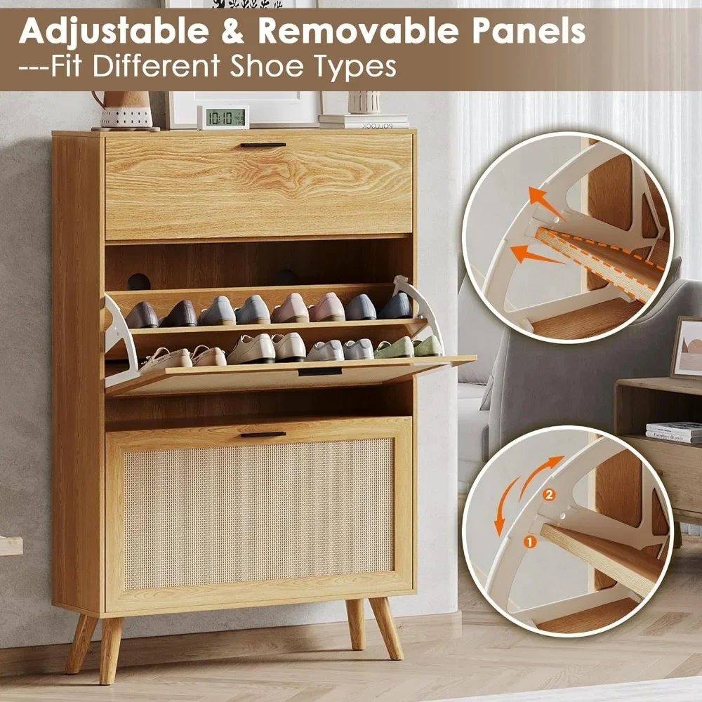 Шкаф для обуви из ротанга шкаф прихожей с двумя откидными ящиками и скрытым