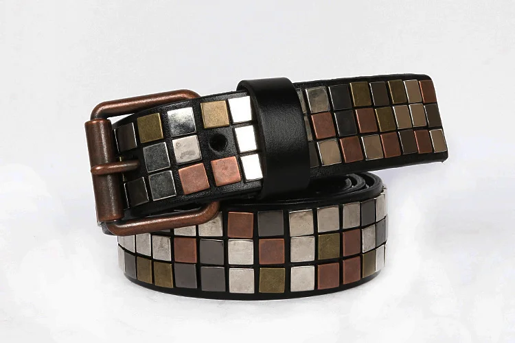 quality 2023 new high luxury brand real style fashion,100% Real cowhide buckle belt.brand genuine leather rivet belts,femme punk