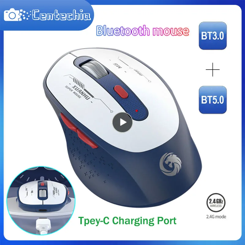 

Wireless Mouse Bluetooth 5.0 Ergonomic 1200 DPI 6 Key Type-C Rechargeable Mute Buttons For MacBook Tablet Laptop PC 2.4G Mouse