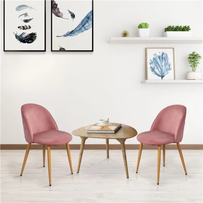 

SMILE MART 2pcs Mid Century Upholstered Velvet Dining Chairs, Pink