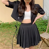 fashion short sleeved suit jacket womens short small suit 2022 summer loose tie high waist top sexy skirt office clothes women