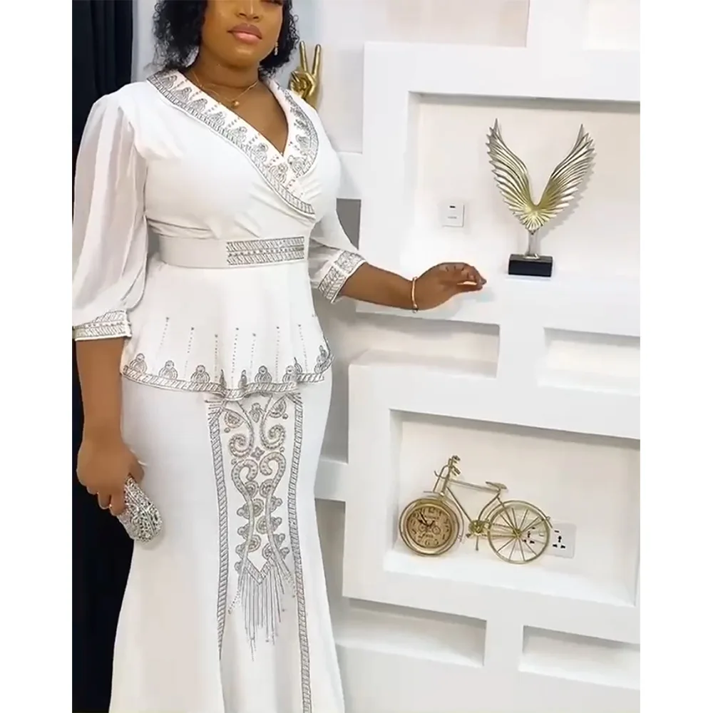 Plus Size Party Dress Women Sequin See Through Luxury Cloth Female Fashion Elegant Evening Proms 2023 Summer Two Piece Dresses