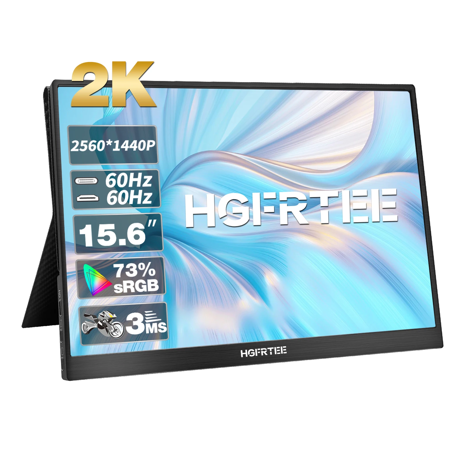 

HGFRTEE 15.6'' Portable Monitor QHD 2K IPS TYPE-C Mini-HDMI External Second Screen for Mac Laptop PC Android Switch Xbox PS4/5