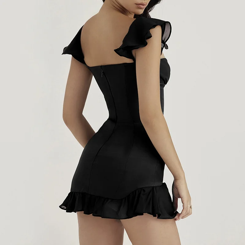 Fashionable, Sweet, Sexy, Backless, Ruffled Skirt, Straight Neck, Low Cut, Suspender Dress