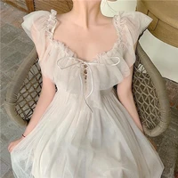 qweek sweet kawaii fairy princess mesh dress elegant white spaghetti strap off shoulder party dresses woman 2021 vacation