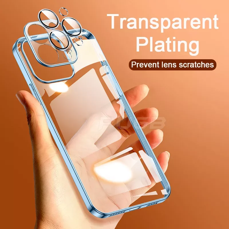 

2022 For iPhone 14 13 12 11 Pro MAX Mini Silicone Clear Shockproof Cover With Camera Lens Protector Transparent Plating Case