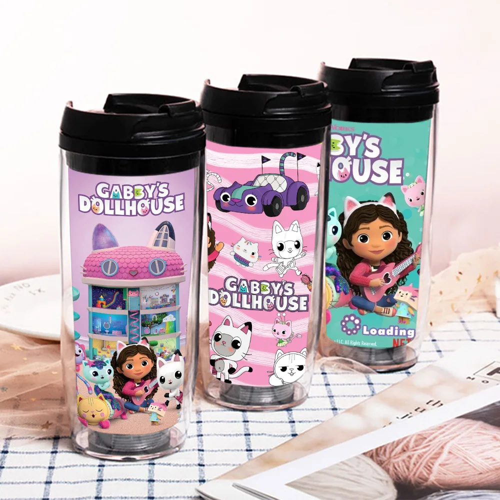 

New Gabby's Dollhouse Anime Peripheral Straw Cup Double-layer Plastic Portable Cup Coffee Cup Insulated Water Cup
