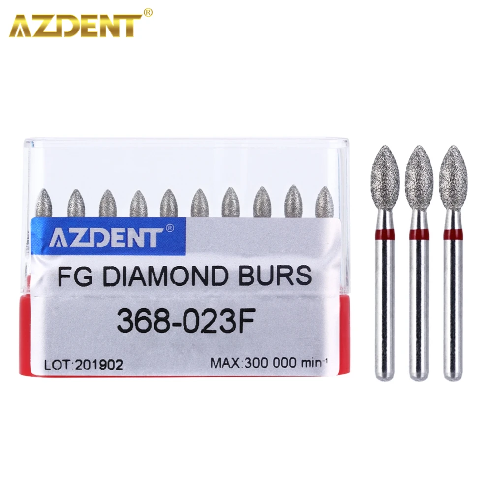 AZDENT 10PCS/Box Dental FG Diamond Burs Fine Drills Football Shape Model 368-023F 379-023F for High Speed handpiece