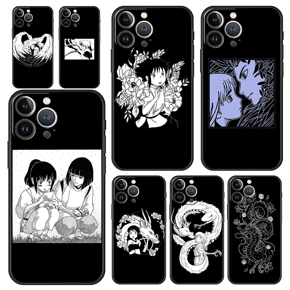 

Spirited Away Anime Luxury Phone Case For iPhone 13 14 Mini 12 11 Pro MAX XR X SE XS 7 8 Plus Soft Silicone Black Cover Funda
