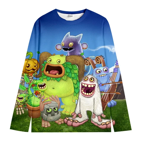 Толстовка с принтом «Мои поющие монстры» для мальчиков и девочек, осенний пуловер с круглым вырезом, повседневная красочная толстовка с героями мультфильмов, детские топы с длинными рукавами