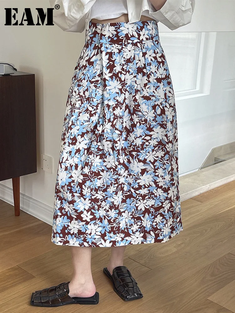 

[EAM] синяя плиссированная повседневная юбка с высокой талией и разрезом сзади, женская модная весенне-осенняя Новинка 2023 1DF4526