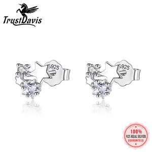 TrustDavis реальные серьги-гвоздики из серебра для женщин-подростков, девушек, друзей и детей, женские серьги из серебра 925 пробы, ювелирные изделия XY1030