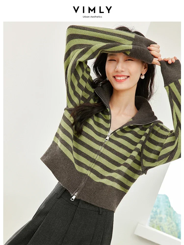 Укороченный кардиган Vimly в контрастную полоску Осенний Женский Мягкий Вязаный