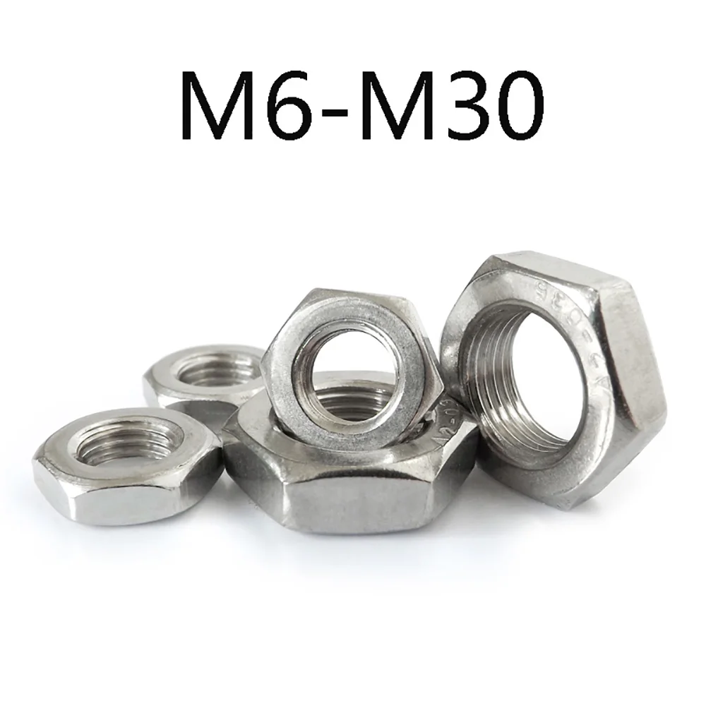 304 плоская Шестигранная гайка из нержавеющей стали с тонкой резьбой для варенья M6