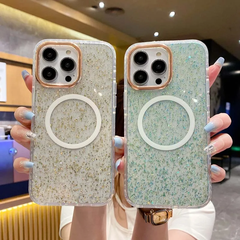 

Magnetic Plating Mobile Phone Case iPhone 11 12 13 14 Pro Max 14 Plus Luxury Glitter Anti-Drop Airbag Silicone Back Cover