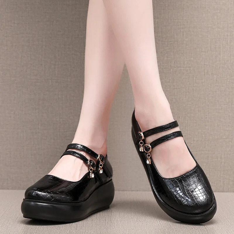 2024 лакированная кожа двойная танкетка водонепроницаемая обувь на толстой