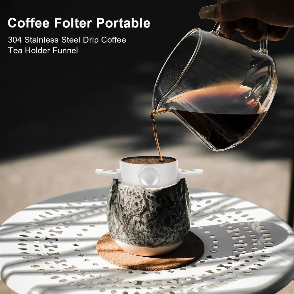 

Foldable Coffee Filter Stainless Steel Paperless Dual Layer Coffee Maker Portable Drip Coffee Tea Holder Pour Over Coffee