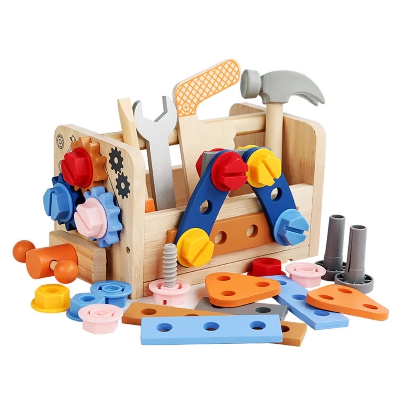 

Kids Toolbox Toy Wooden Repair Tool Brain Developmental Carpenter Pretend-Play Toy Children Tool Set Educational Playset