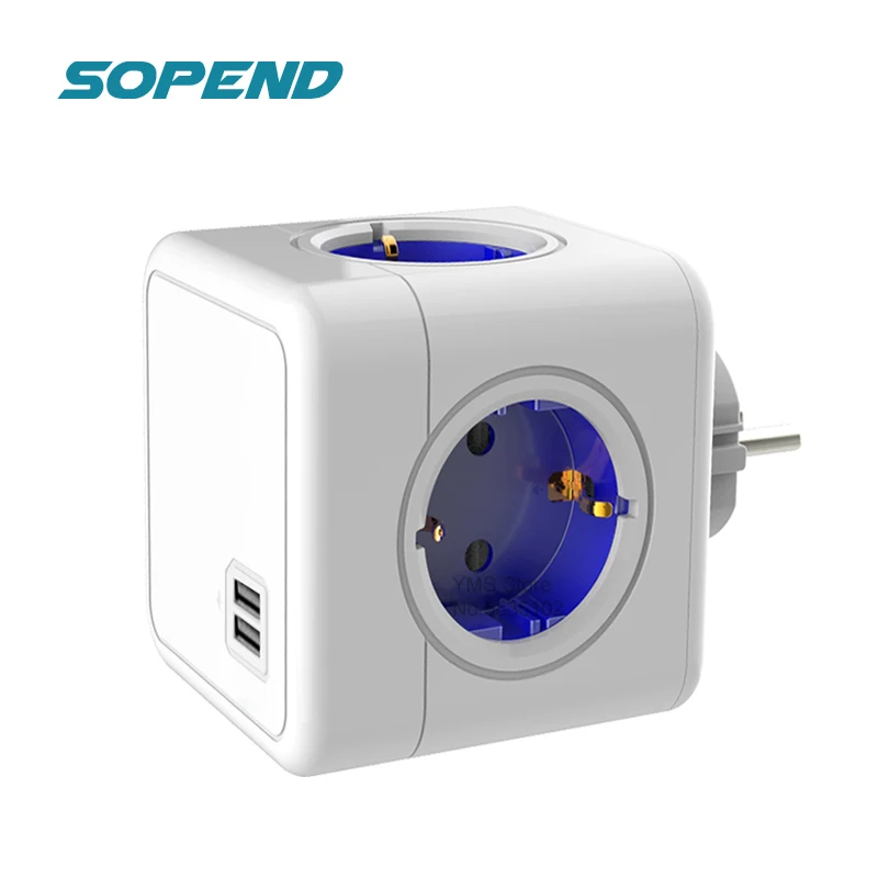 

Sopend EU Strips Tee In The Socket 220 with Usb Power Strip Plug Socket Extension Cable Multiple Outlet 4 Ports Blue Gray Home
