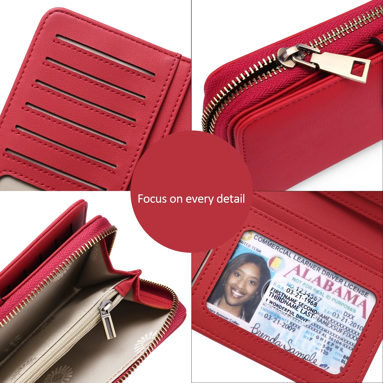SENDEFN Long Women's Wallet RFID Anti-theft Clutch Bag PU Leather Coin Purse Zipper Wallet ID Card Holder Wrist Bag