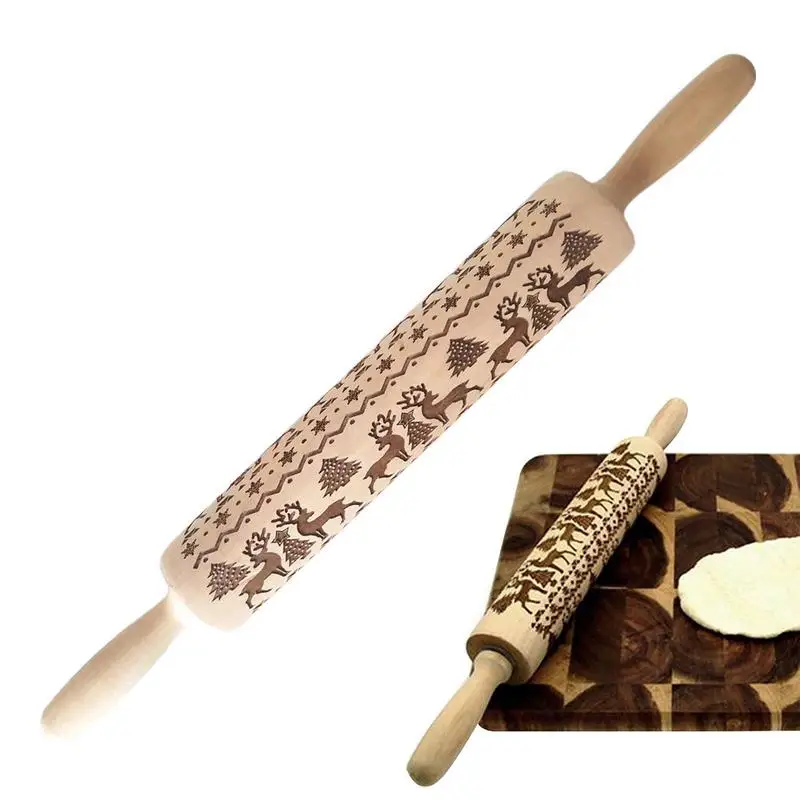 

Elk Embossed Wooden Rolling Pins 3D Embossed Reindeer Patterned Cookie Rollers DIY Christmas Trees And Stars Patterned Rollers