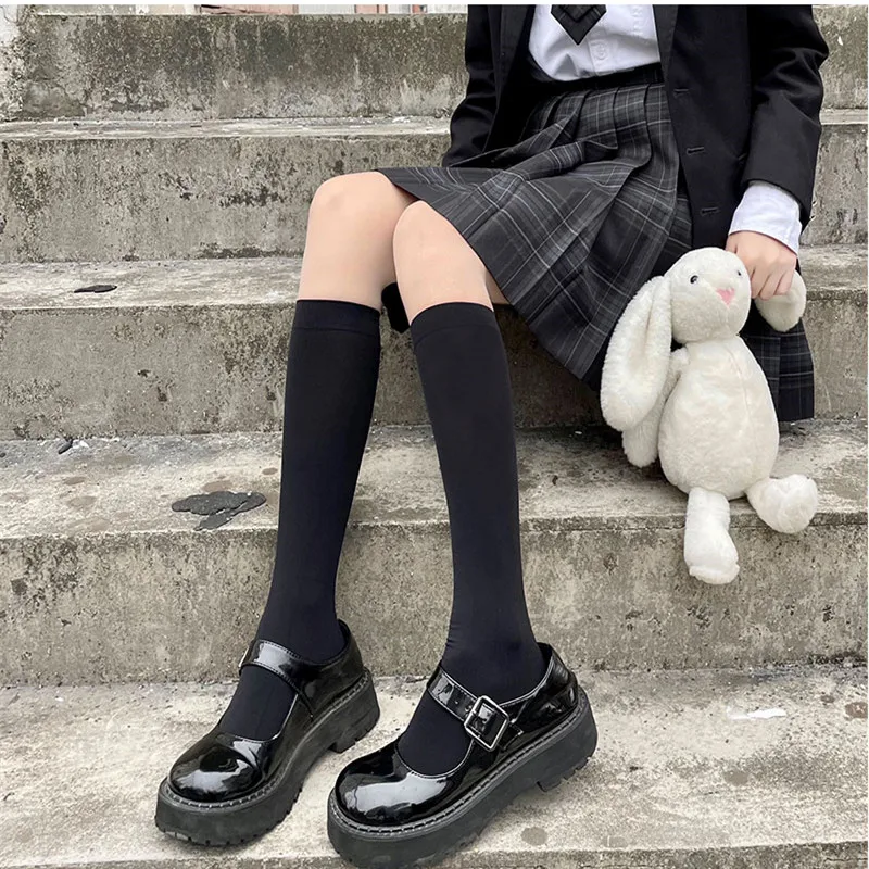 

Solid Color Black White Stockings JK Japan Style School Girls Long Socks Thigh High Stockings Lolita Kawaii Cute Knee High Socks