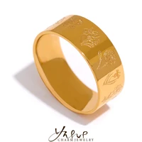 yhpup 316 stainless steel 12 month flower wide ring minimalist 18k gold plated waterproof finger daily fashion jewelry for women