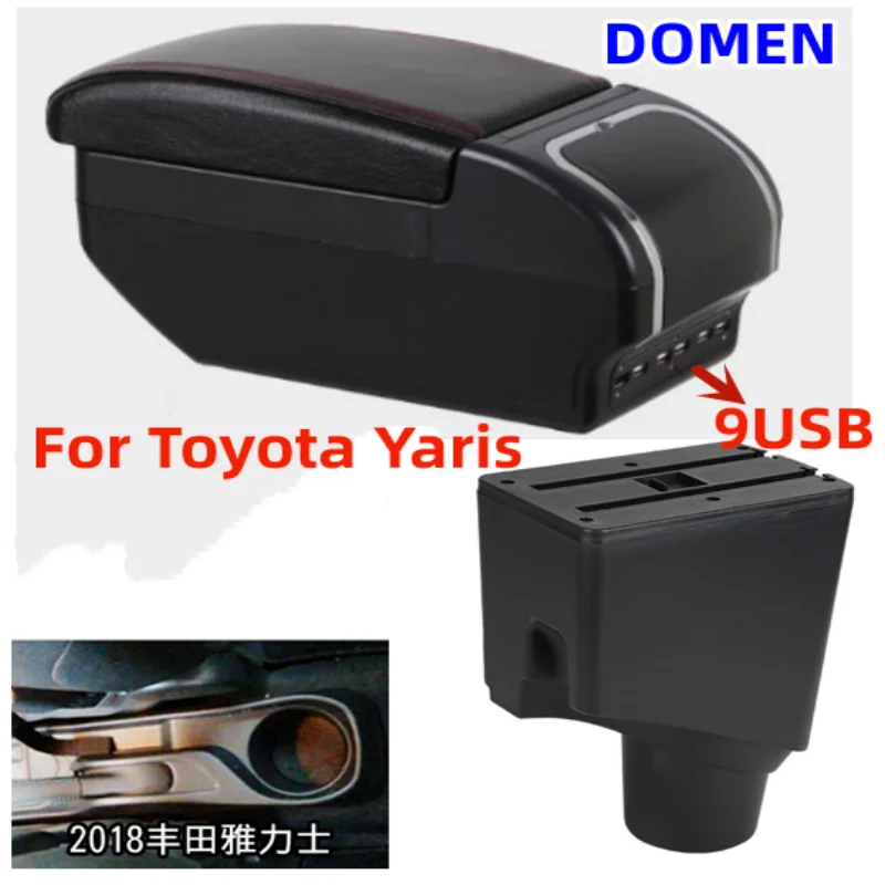 

For Toyota Yaris Armrest For Toyota Yaris hybrid Car Armrest box 2020 2019 2015-2021 Retrofit parts Interior Storage box USB LED
