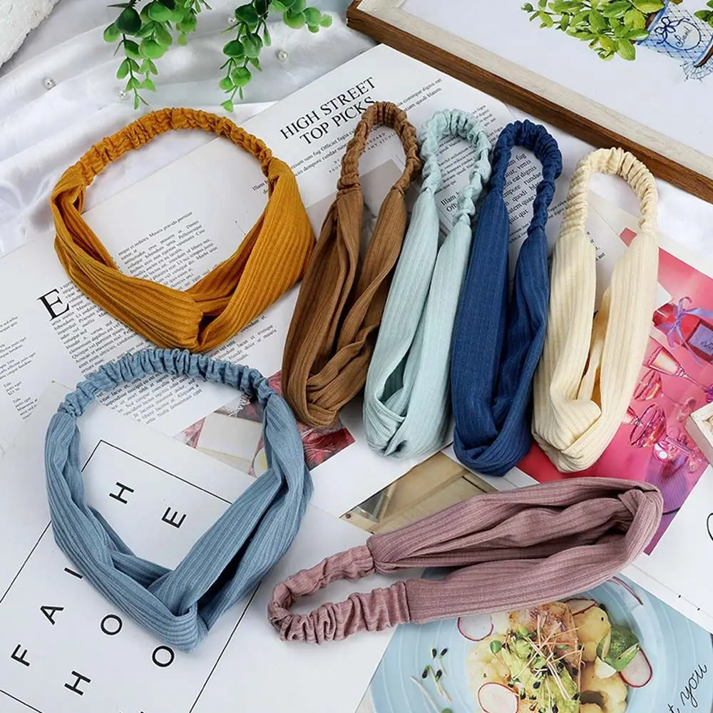 

Женская летняя вязаная повязка на голову, винтажная мягкая однотонная лента для волос с узлом, аксессуары для волос