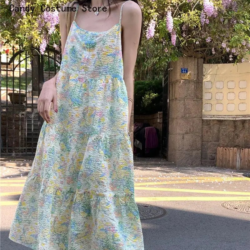 

Floral Minimalist All-Match A-Line Sweet Comfortable Popular Leisure Breathable Korean Style Summer Female Elegantdress Women