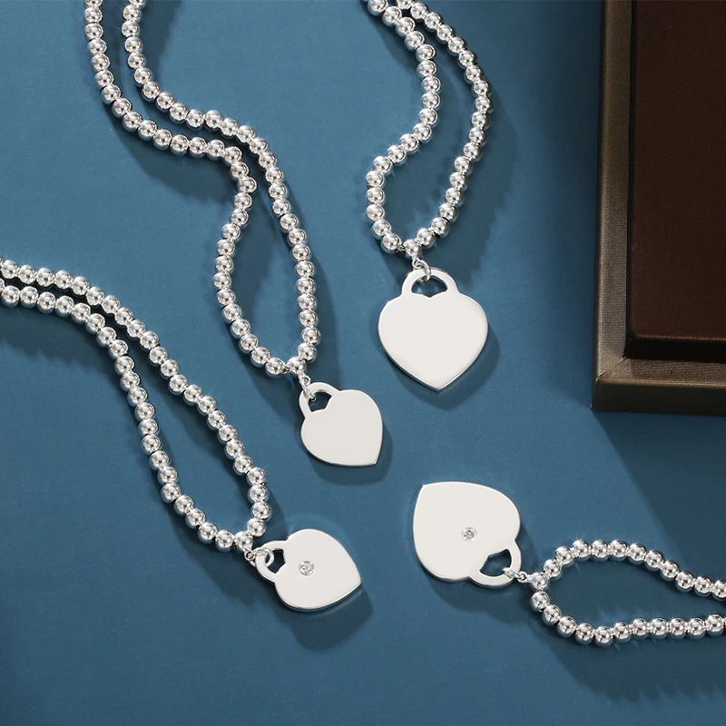 

New Love Heart Necklace Women's S925 Sterling Silver Necklaces Pendant with Zircon Valentine's Day Gift