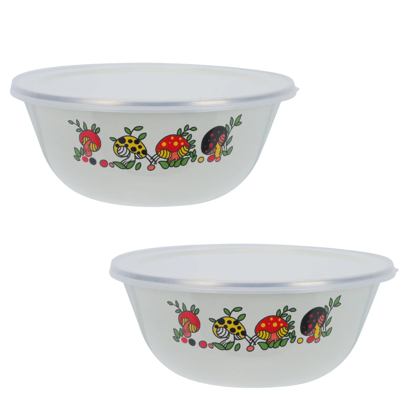 

2 Sets Enamel Bowl Lid Round Dining Household Rice Tray Mixing Food Kitchen Salad