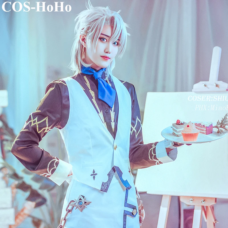 

COS-HoHo Anime Genshin Impact Albedo Sweets Paradise Game Suit Handsome Uniform Cosplay Costume Halloween Party Outfit For Men