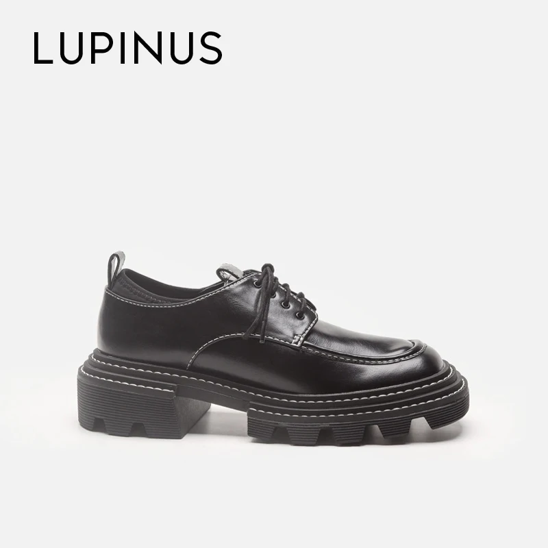 

Новинка 2022, женские туфли-Дерби LUPINUS с квадратным носком, модные женские туфли в британском стиле на платформе, кожаные туфли на плоской подо...