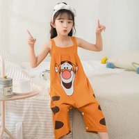 disney tigger childrens one piece pajamas girls summer new super cute short sleeved cotton sleeping bag boys and large clothes