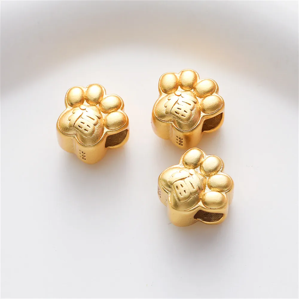 

18k bag gold color sarcogold matte double-sided Fu character cat paw large hole bracelet accessories charm diy accessories beade
