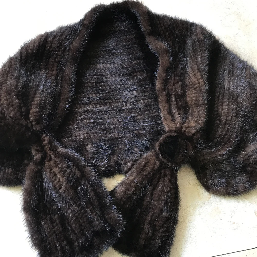 Женская шаль из 100% натурального меха норки Модная вязаная с цветочным дизайном