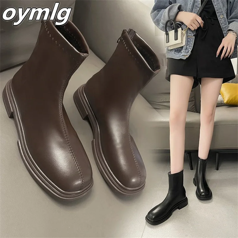 

Simple basic thick bottom thin boots 2022 autumn and winter new thick medium heel solid color round toe short boots women