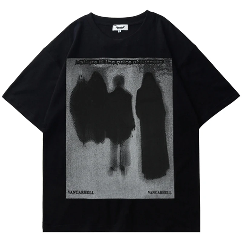 

Men Hip Hop T Shirt Streetwear Dark Style Shadow Printed T-Shirt 2022 Summer Short Sleeve Tshirt Harajuku Cotton Tops Tees Black
