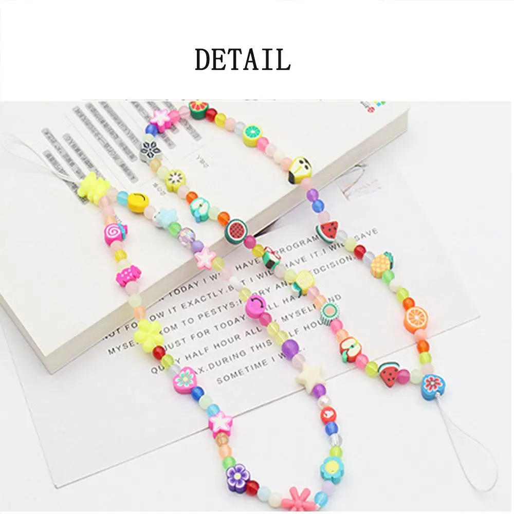 

Beaded Phone Lanyard Wrist Charm Strap, Handmade Colorful Cute Fruit Pearl Clay Bracelet Keychain, Phone Chain Accesories