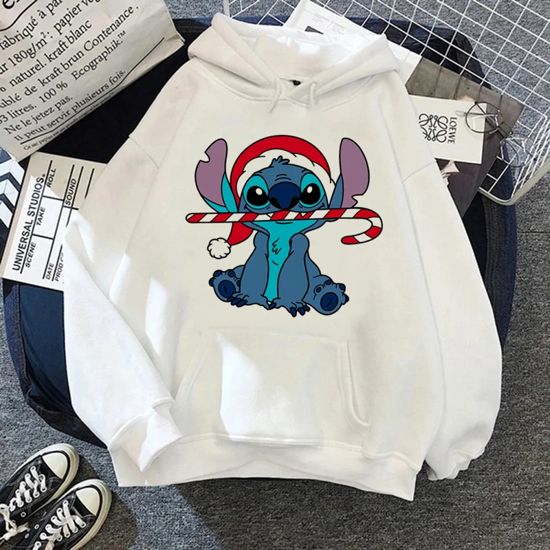 

Kawaii Disney Hooded New Christmas Stitch Print Sweatshirts for Women Fashion Christmas Hoodie Streetwear Female Clothes Gift