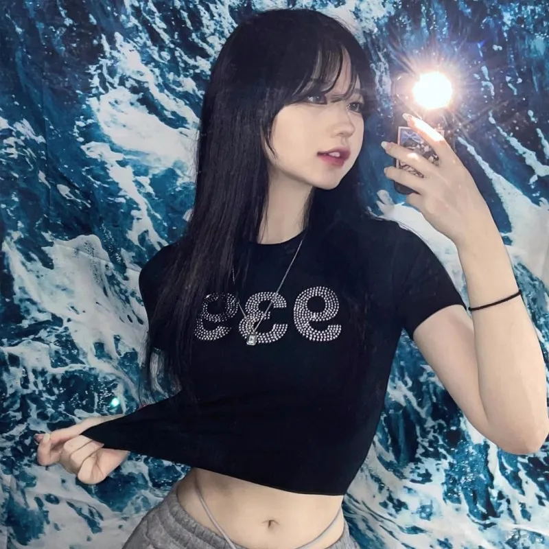 

939ARCHIVEBOLD Street Dance Hip Hop Hot Diamond Digital Slim Fit Short Sleeve Spicy Girl Versatile