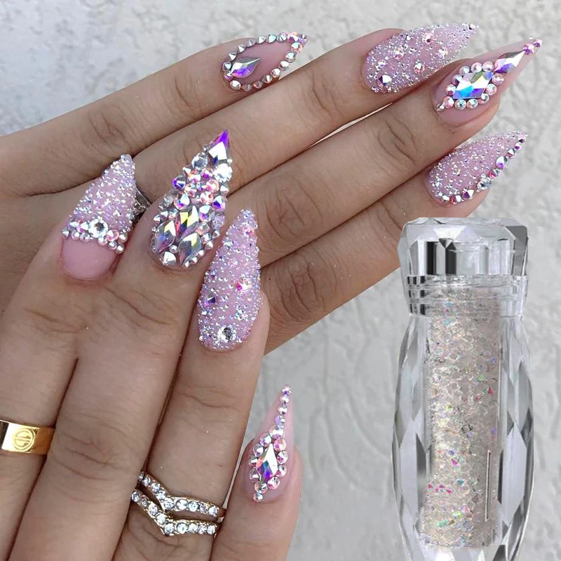 

15g Glass Micro Diamond Mini Nail Rhinestone Cut Glitter AB Nail Decoration DIY Nails Art Glitter Bling Sparkle Crystals 1.2mm
