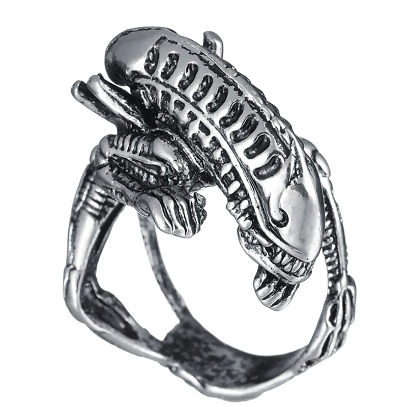 

Retro Gothic Men's Ring Silver Skull Motor Biker Style Women Holiday Party Creative Gift Alien Predator Fashion Finger Jewelry