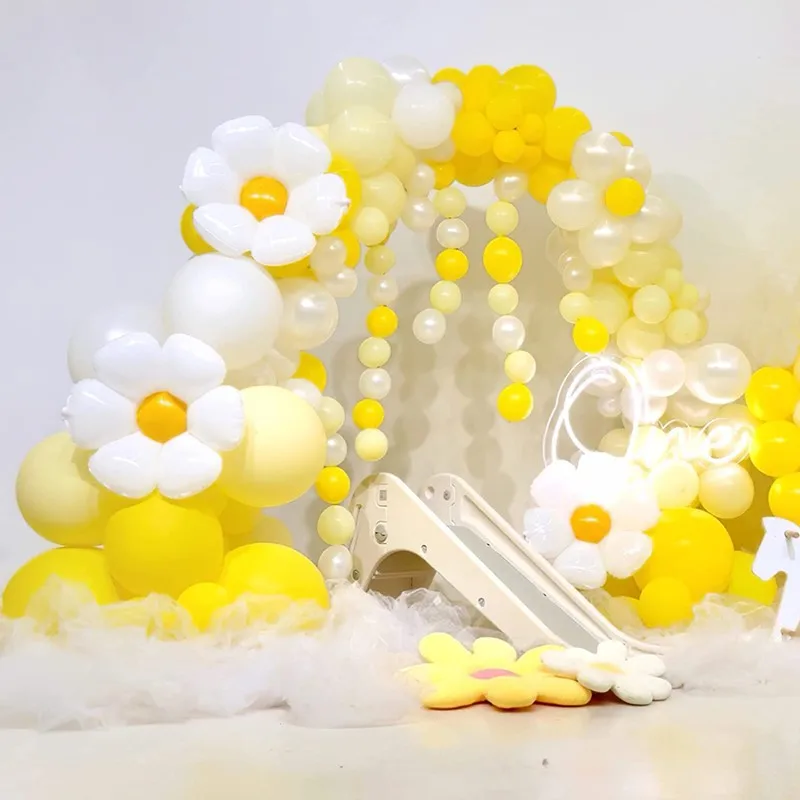 

139Pcs White Daisy Balloons Garland Arch Kit With Lemon Yellow Ballon for Baby Shower Birthday Wedding Party Decoration Supplies