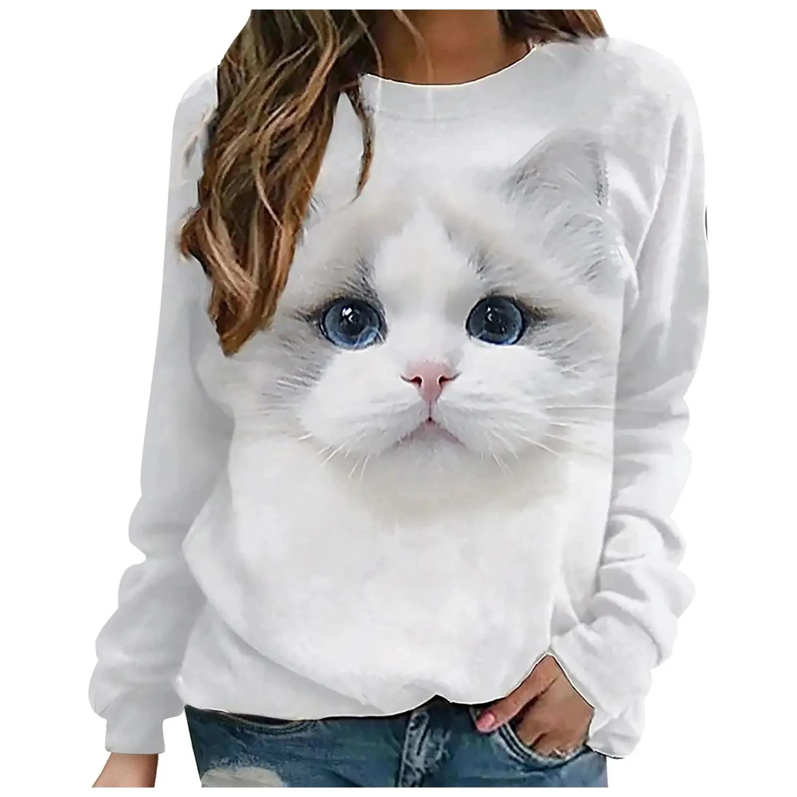 

2023 New Women's 3D T-Shirt O-Neck Long Sleeve Cat Puppy Fashion Animal Cute Pet Print Fashion Casual Streetwear