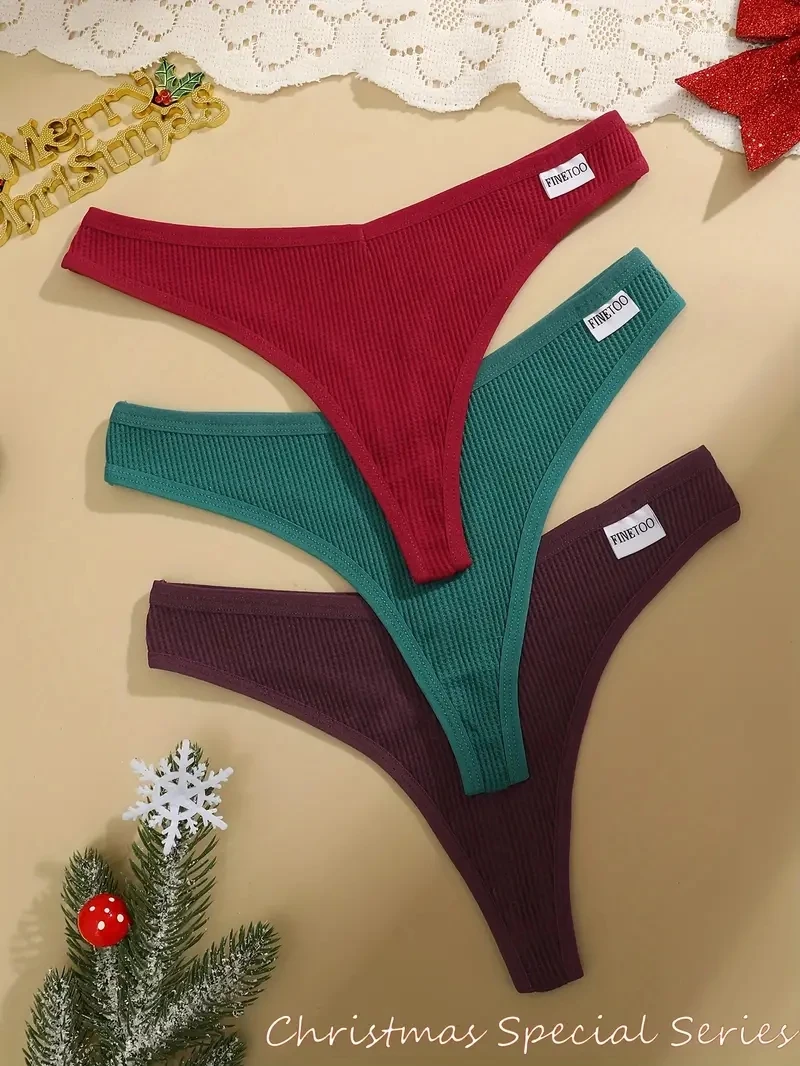 3Pcs женщины рождественские вафли стиль g-стринги хлопковые трусики дамы мягкие